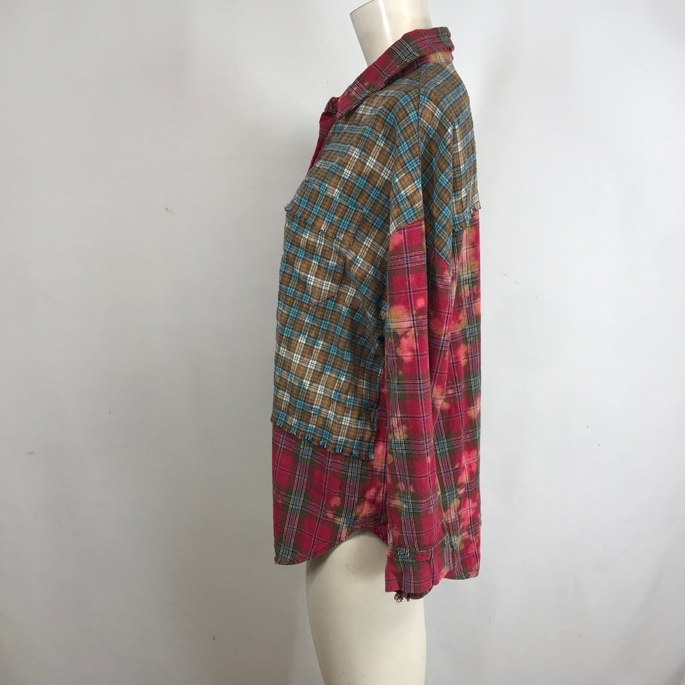 ODDY Women's Patchwork Bleached Plaid Flannel Shi… - image 6